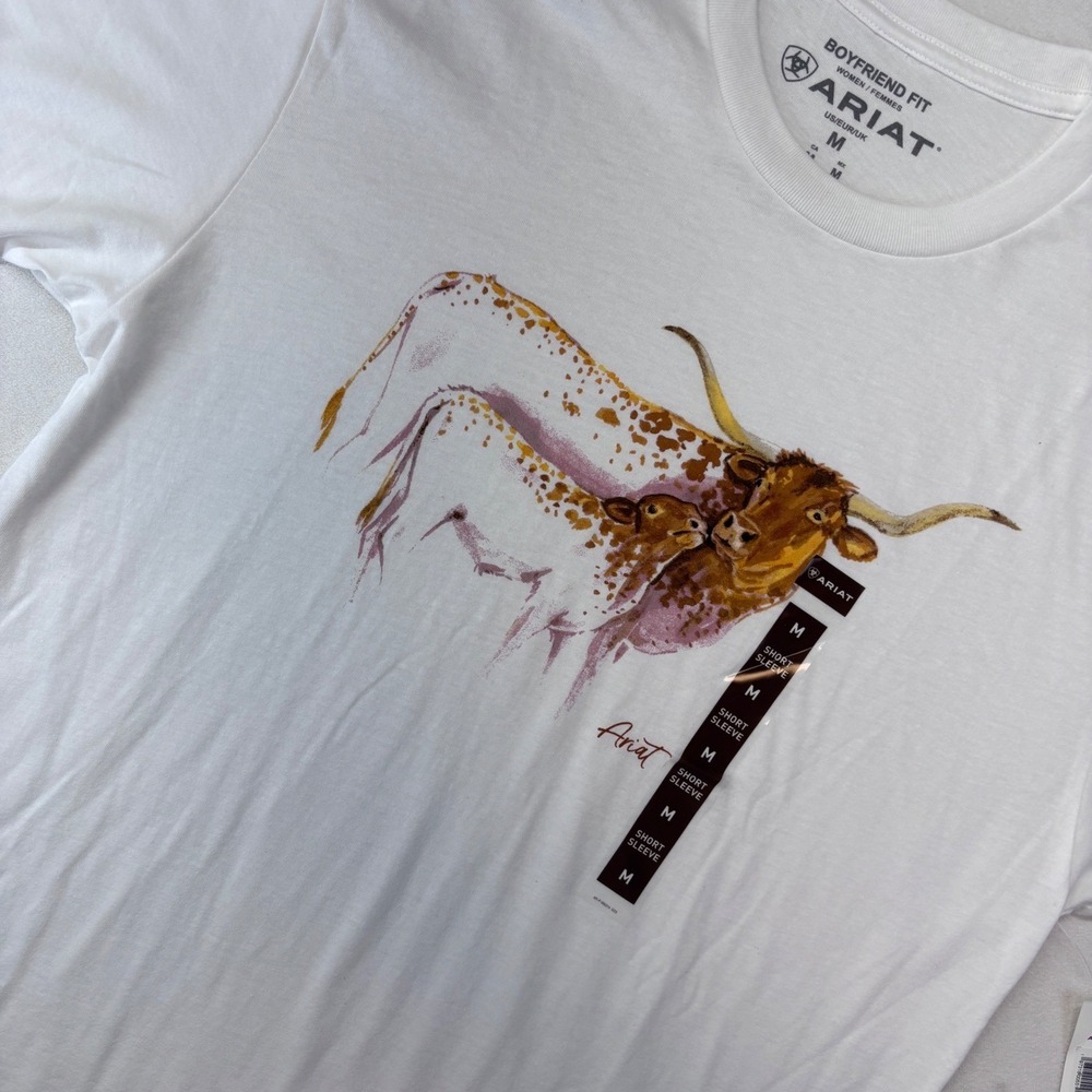 Ariat Womens Boyfriend Fit Short Sleeve Graphic‎ Tee  Medium New Cow Print - Picture 3 of 10